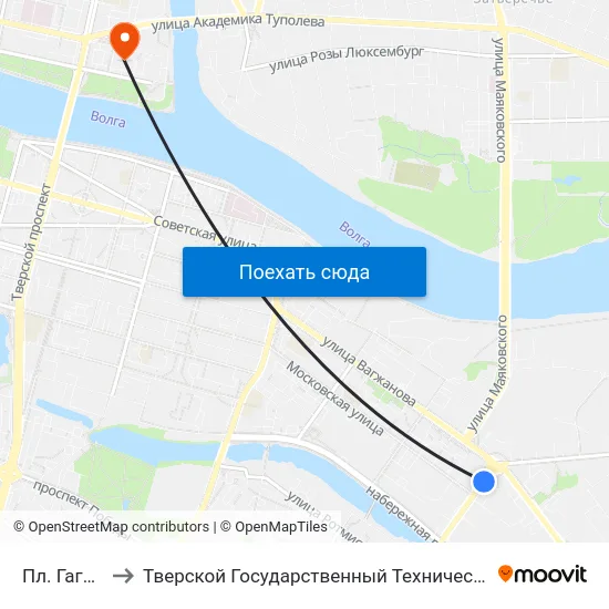 Пл. Гагарина to Тверской Государственный Технический Университет map