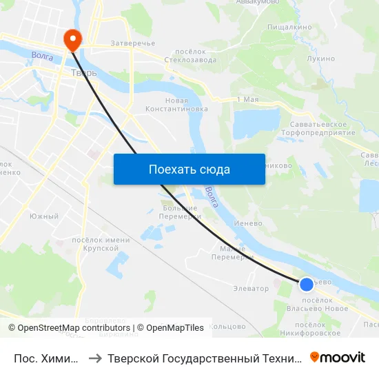 Пос. Химинститута to Тверской Государственный Технический Университет map