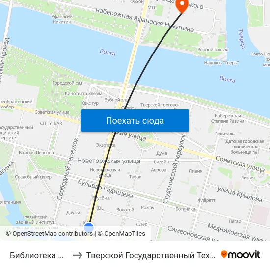 Библиотека Им. Герцена to Тверской Государственный Технический Университет map