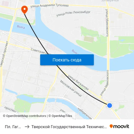 Пл. Гагарина to Тверской Государственный Технический Университет map