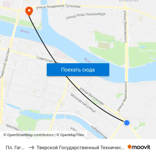 Пл. Гагарина to Тверской Государственный Технический Университет map