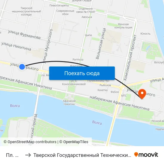 Пл. Мира to Тверской Государственный Технический Университет map