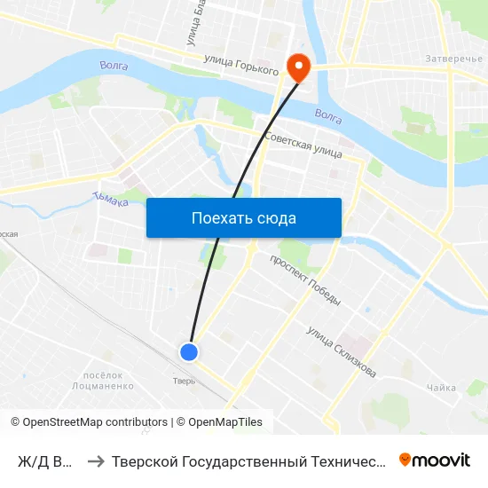 Ж/Д Вокзал to Тверской Государственный Технический Университет map