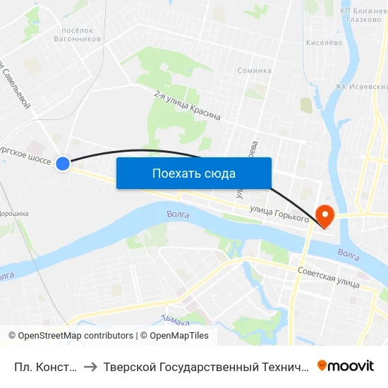 Пл. Конституции to Тверской Государственный Технический Университет map