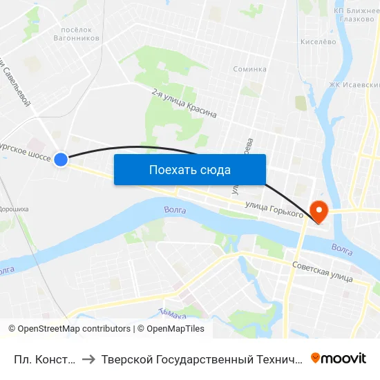 Пл. Конституции to Тверской Государственный Технический Университет map