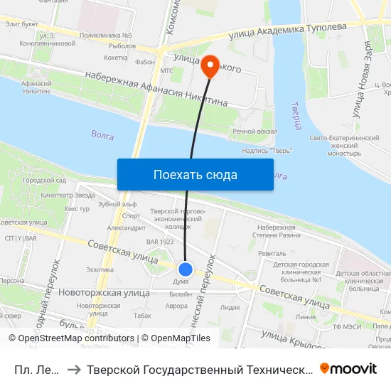Пл. Ленина to Тверской Государственный Технический Университет map