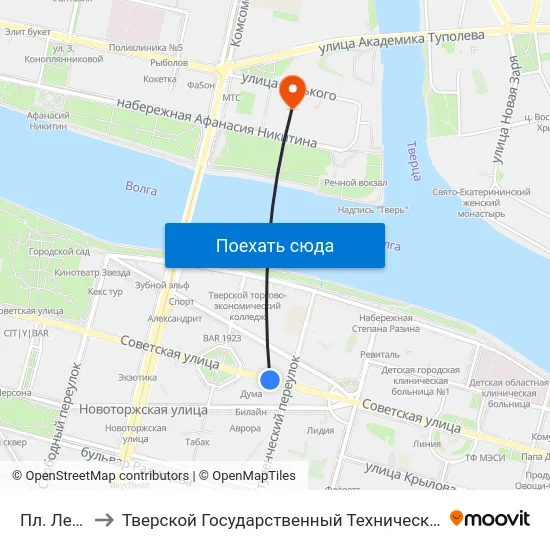 Пл. Ленина to Тверской Государственный Технический Университет map
