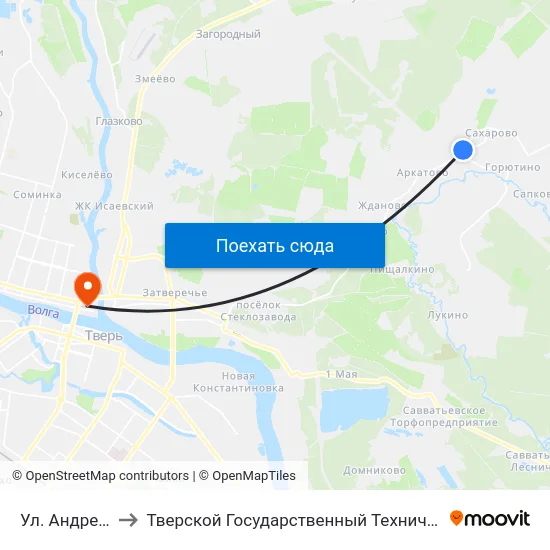 Ул. Андреевская to Тверской Государственный Технический Университет map