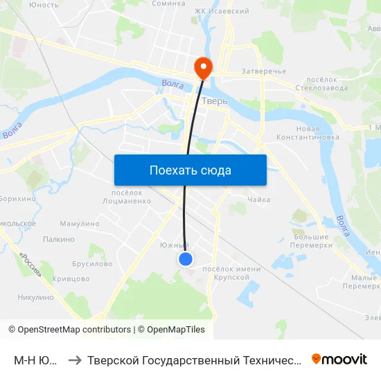 М-Н Южный to Тверской Государственный Технический Университет map