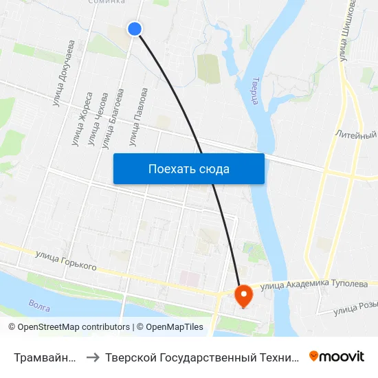 Трамвайный Парк to Тверской Государственный Технический Университет map