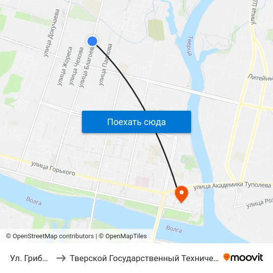 Ул. Грибоедова to Тверской Государственный Технический Университет map