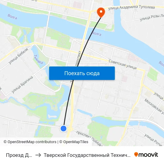 Проезд Дарвина to Тверской Государственный Технический Университет map