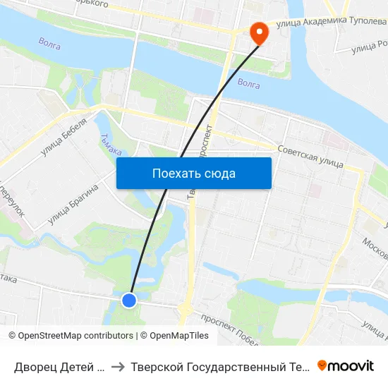 Дворец Детей И Молодёжи to Тверской Государственный Технический Университет map