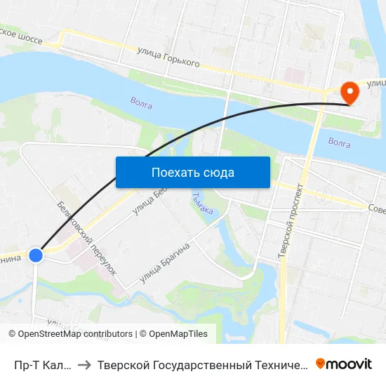 Пр-Т Калинина to Тверской Государственный Технический Университет map