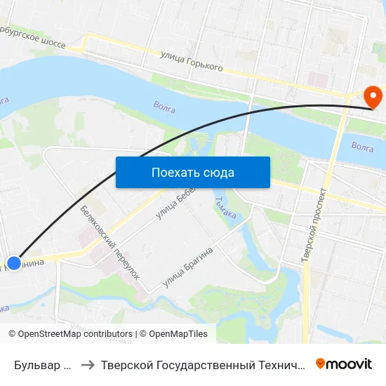 Бульвар Ногина to Тверской Государственный Технический Университет map