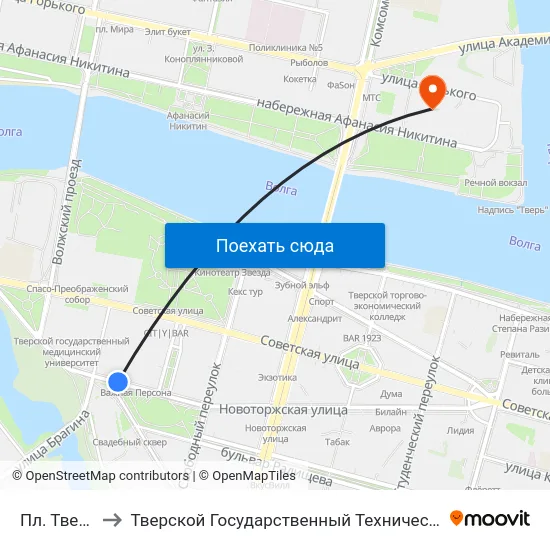 Пл. Тверская to Тверской Государственный Технический Университет map