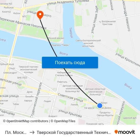 Пл. Московская to Тверской Государственный Технический Университет map