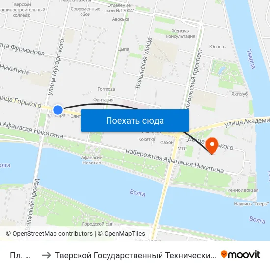 Пл. Мира to Тверской Государственный Технический Университет map