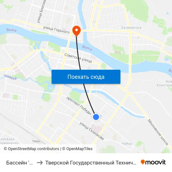 Бассейн 'Радуга' to Тверской Государственный Технический Университет map