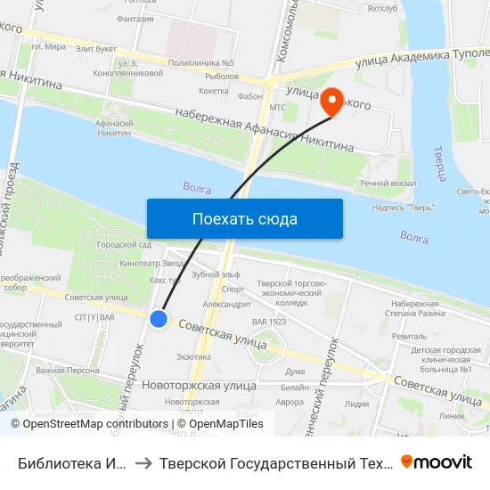 Библиотека Им. Горького to Тверской Государственный Технический Университет map