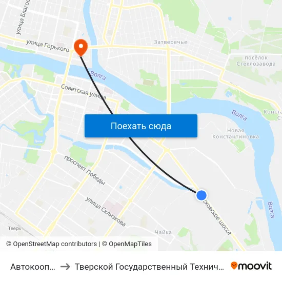 Автокооператив to Тверской Государственный Технический Университет map