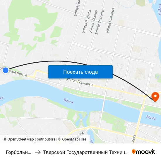 Горбольница №3 to Тверской Государственный Технический Университет map