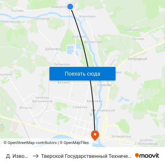 Д. Изворотень to Тверской Государственный Технический Университет map
