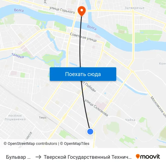 Бульвар Цанова to Тверской Государственный Технический Университет map
