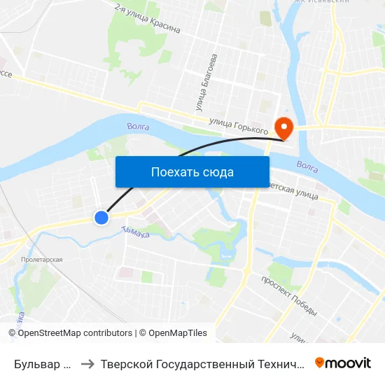 Бульвар Ногина to Тверской Государственный Технический Университет map
