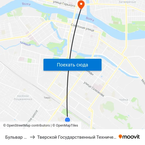 Бульвар Гусева to Тверской Государственный Технический Университет map