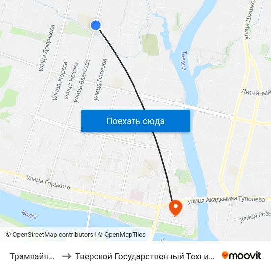 Трамвайный Парк to Тверской Государственный Технический Университет map