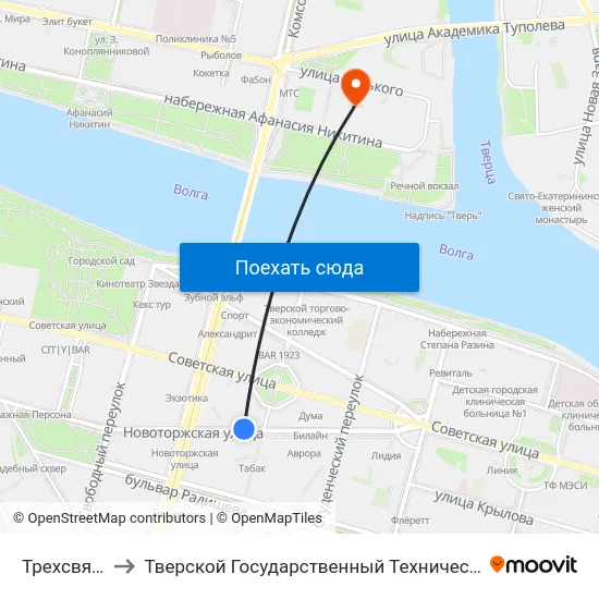 Трехсвятская to Тверской Государственный Технический Университет map