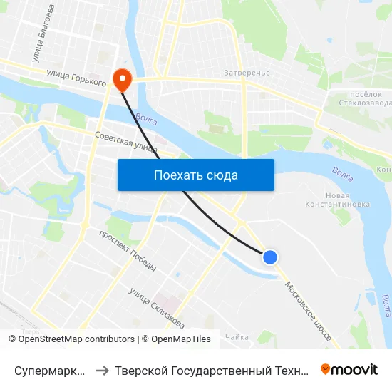 Супермаркет 'Лента' to Тверской Государственный Технический Университет map