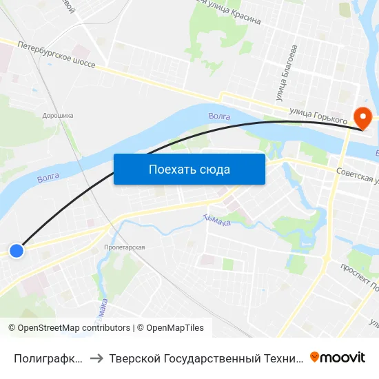 Полиграфкомбинат to Тверской Государственный Технический Университет map