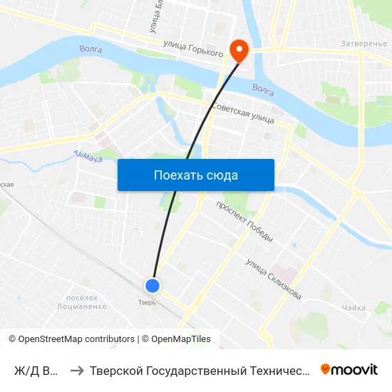 Ж/Д Вокзал to Тверской Государственный Технический Университет map