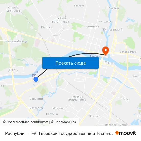 Республиканская to Тверской Государственный Технический Университет map