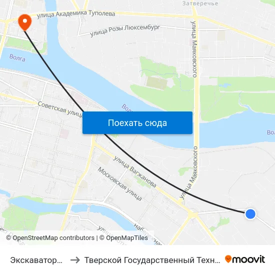Экскаваторный Завод to Тверской Государственный Технический Университет map