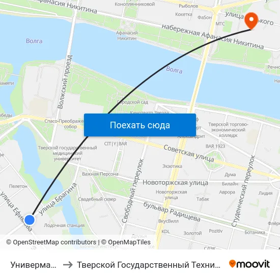 Универмаг 'Тверь' to Тверской Государственный Технический Университет map