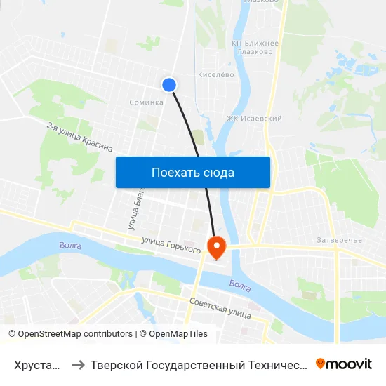 Хрустальная to Тверской Государственный Технический Университет map