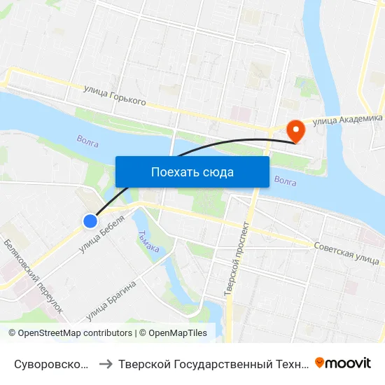 Суворовское Училище to Тверской Государственный Технический Университет map