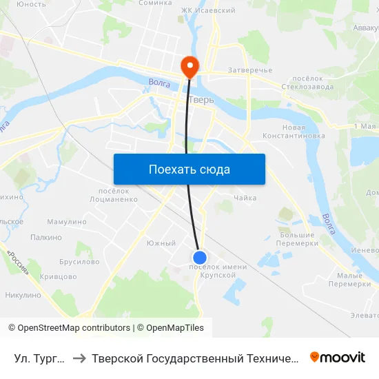 Ул. Тургенева to Тверской Государственный Технический Университет map