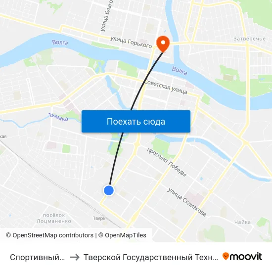 Спортивный Переулок to Тверской Государственный Технический Университет map