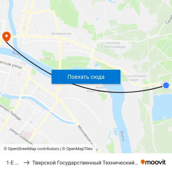 1-Е Мая to Тверской Государственный Технический Университет map