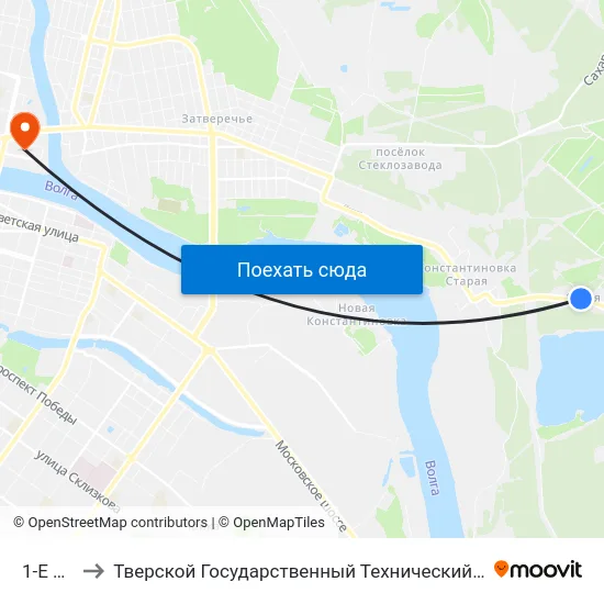 1-Е Мая to Тверской Государственный Технический Университет map