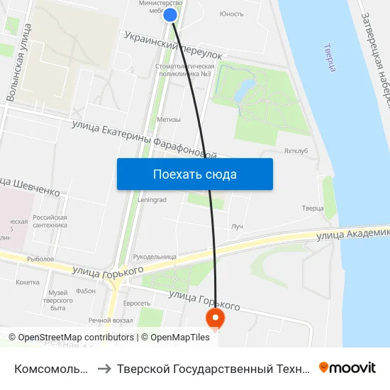 Комсомольский Пр-Т to Тверской Государственный Технический Университет map