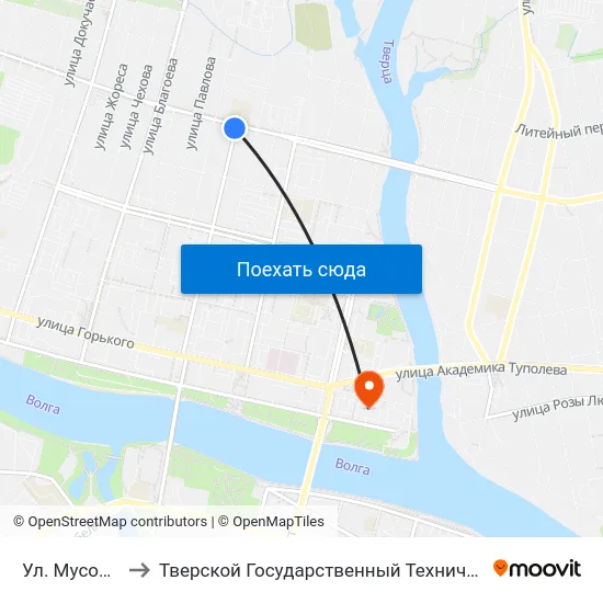 Ул. Мусоргского to Тверской Государственный Технический Университет map
