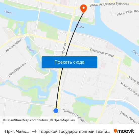 Пр-Т. Чайковского to Тверской Государственный Технический Университет map