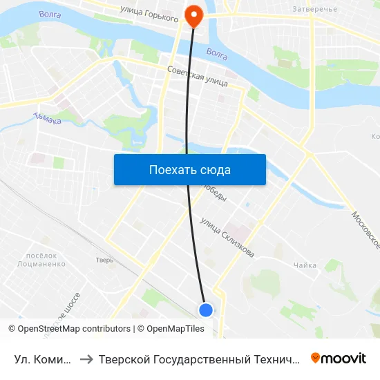 Ул. Коминтерна to Тверской Государственный Технический Университет map