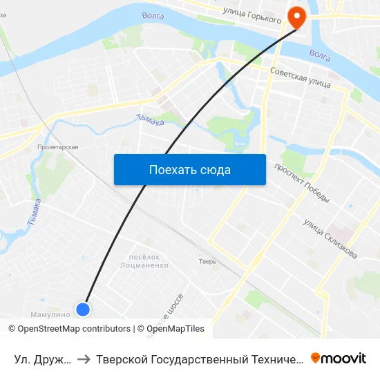 Ул. Дружинная to Тверской Государственный Технический Университет map