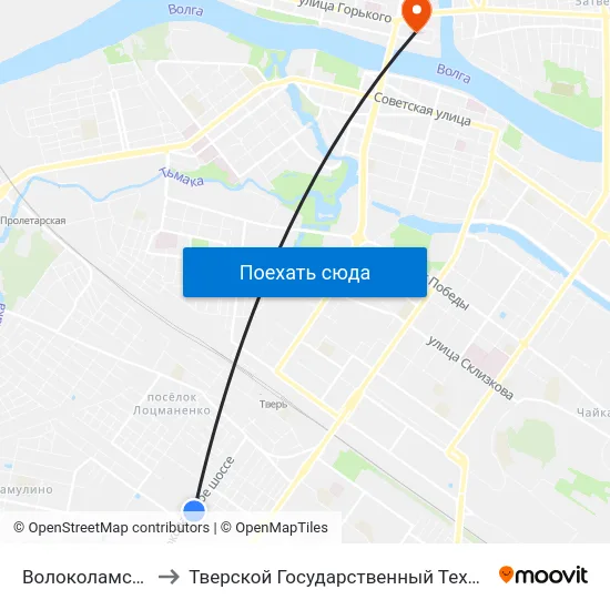 Волоколамское Шоссе to Тверской Государственный Технический Университет map